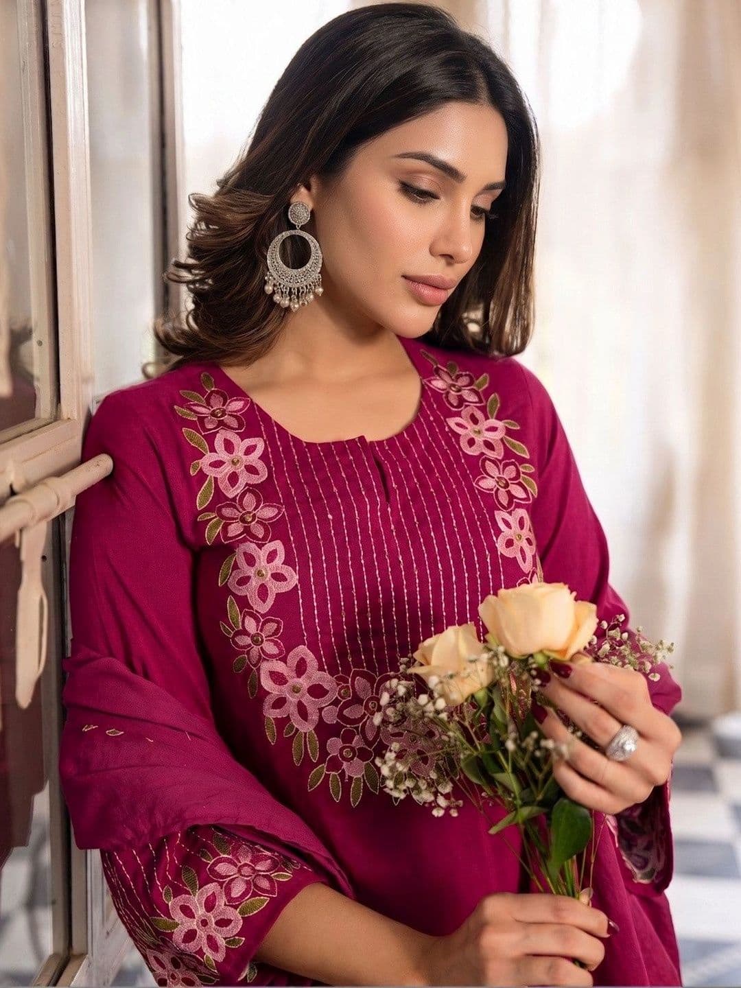 UDBHAV EXPORT Women Ethnic Motifs Embroidered Kurta with Trousers & With Dupatta thumbnail 5