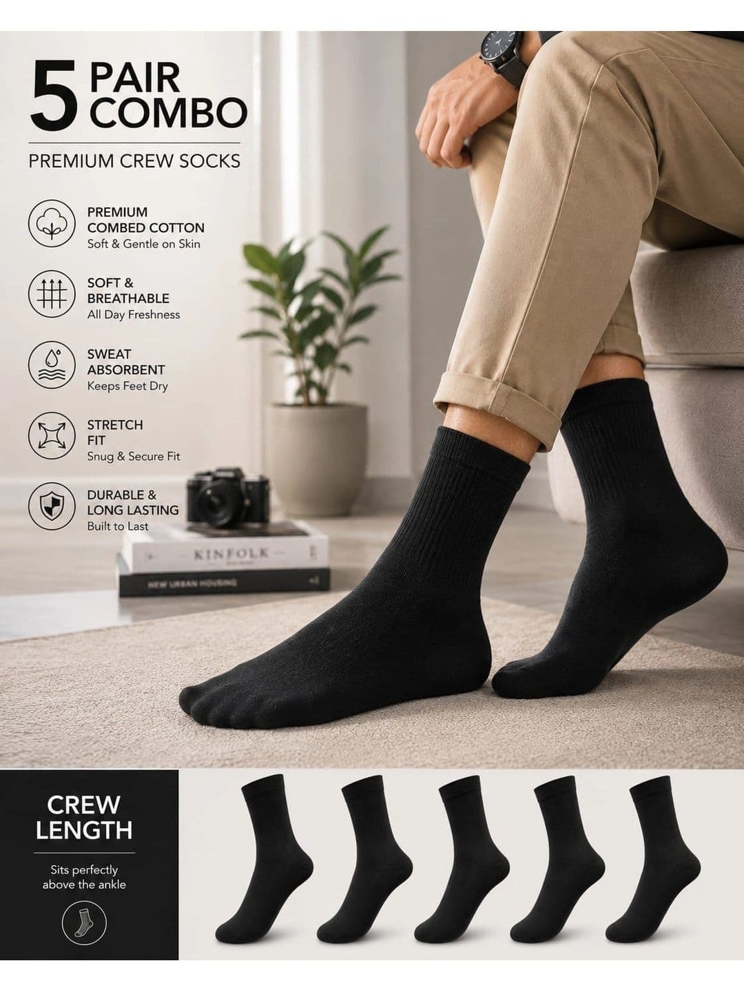 Moda Rapido Men Pack of 5 Cotton Blend Above Ankle Socks thumbnail 2