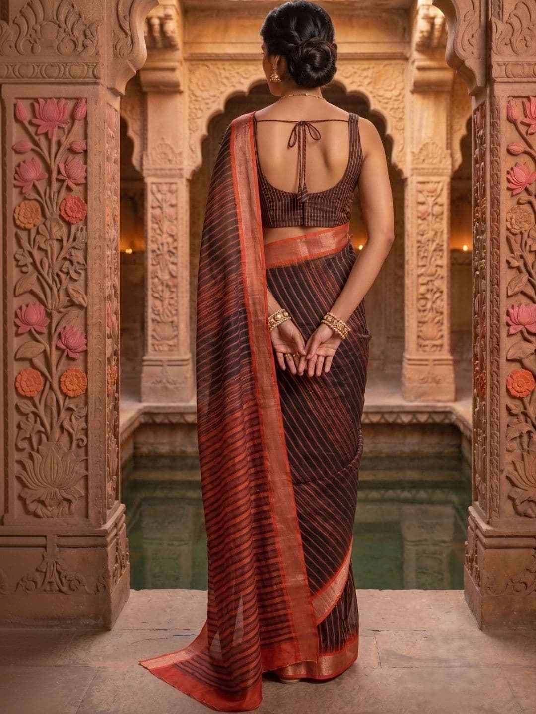 BORAD FASHION Striped Designer Chanderi Saree thumbnail 2