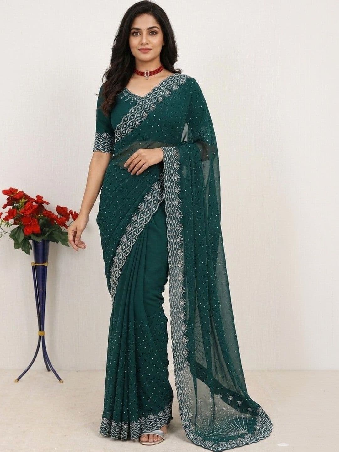 SmileyFashion Embellished Pure Georgette Designer Saree - view 1
