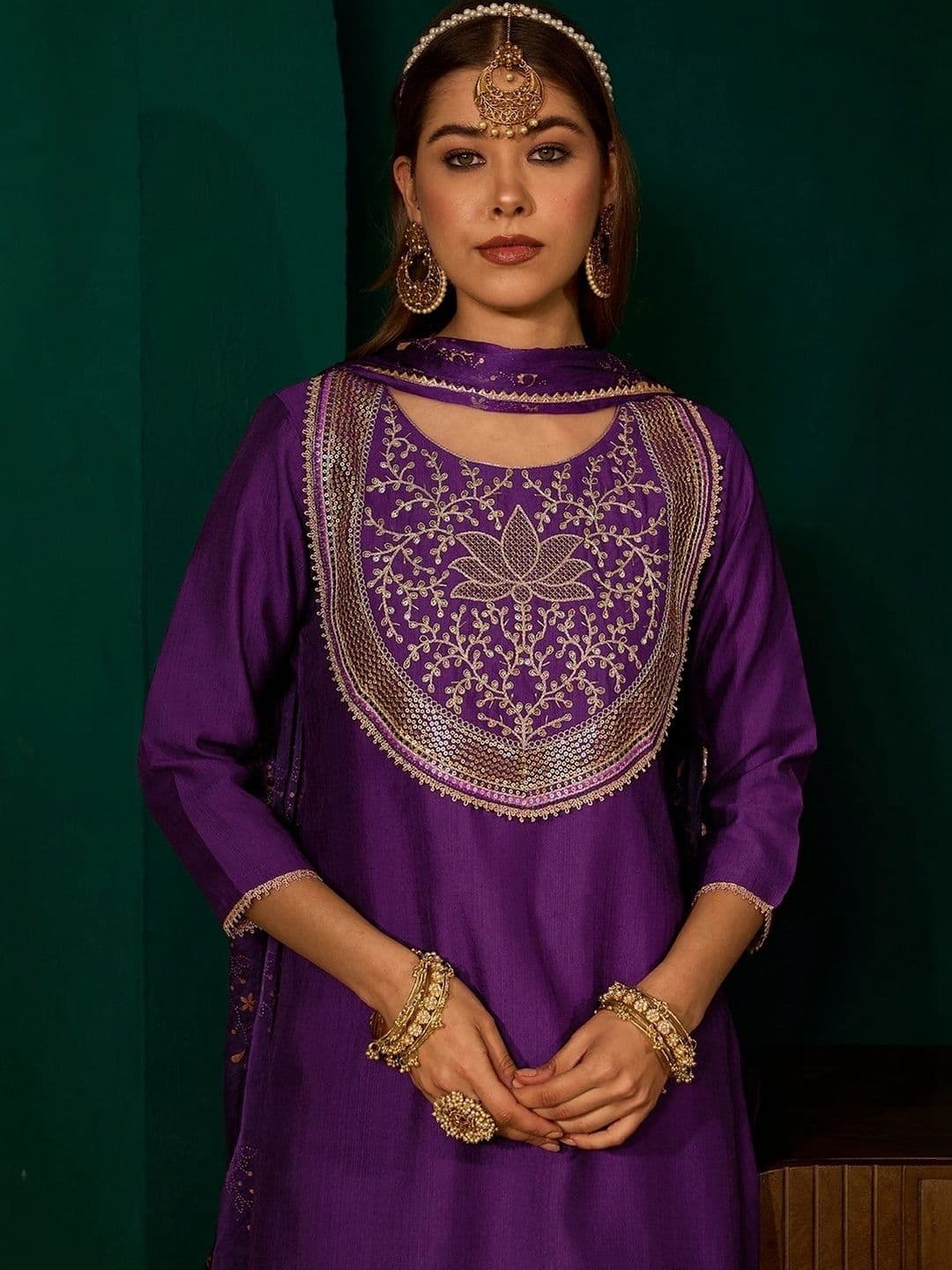 Moda Rapido Women Ethnic Motifs Embroidered Regular Kurta with Trousers & With Dupatta thumbnail 4