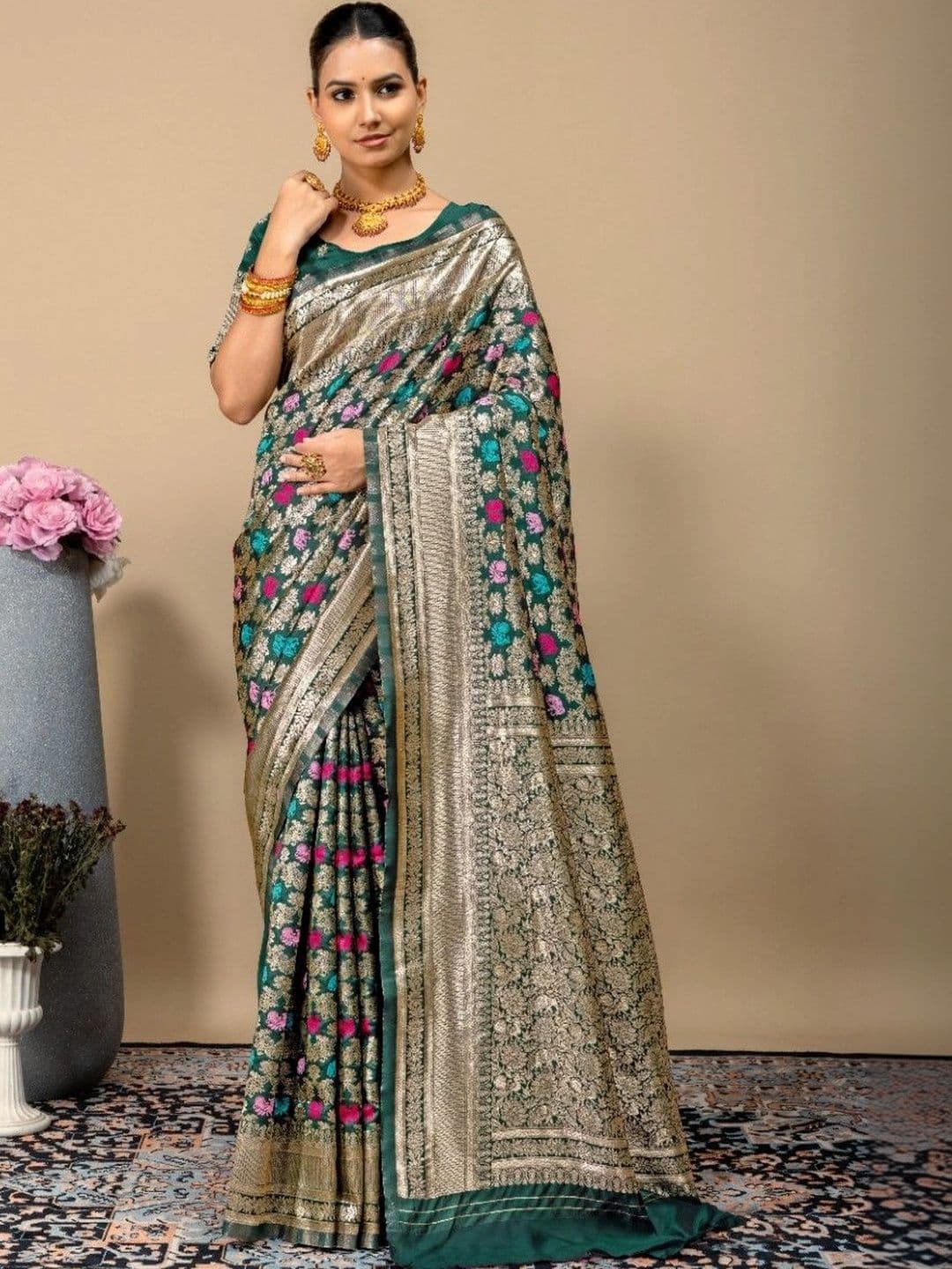 SILKARA CREATION Women Woven Design Zari Silk Blend Banarasi Saree - view 1
