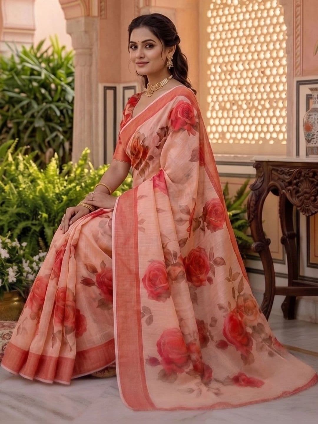 BORAD FASHION Floral Designer Chanderi Saree thumbnail 2