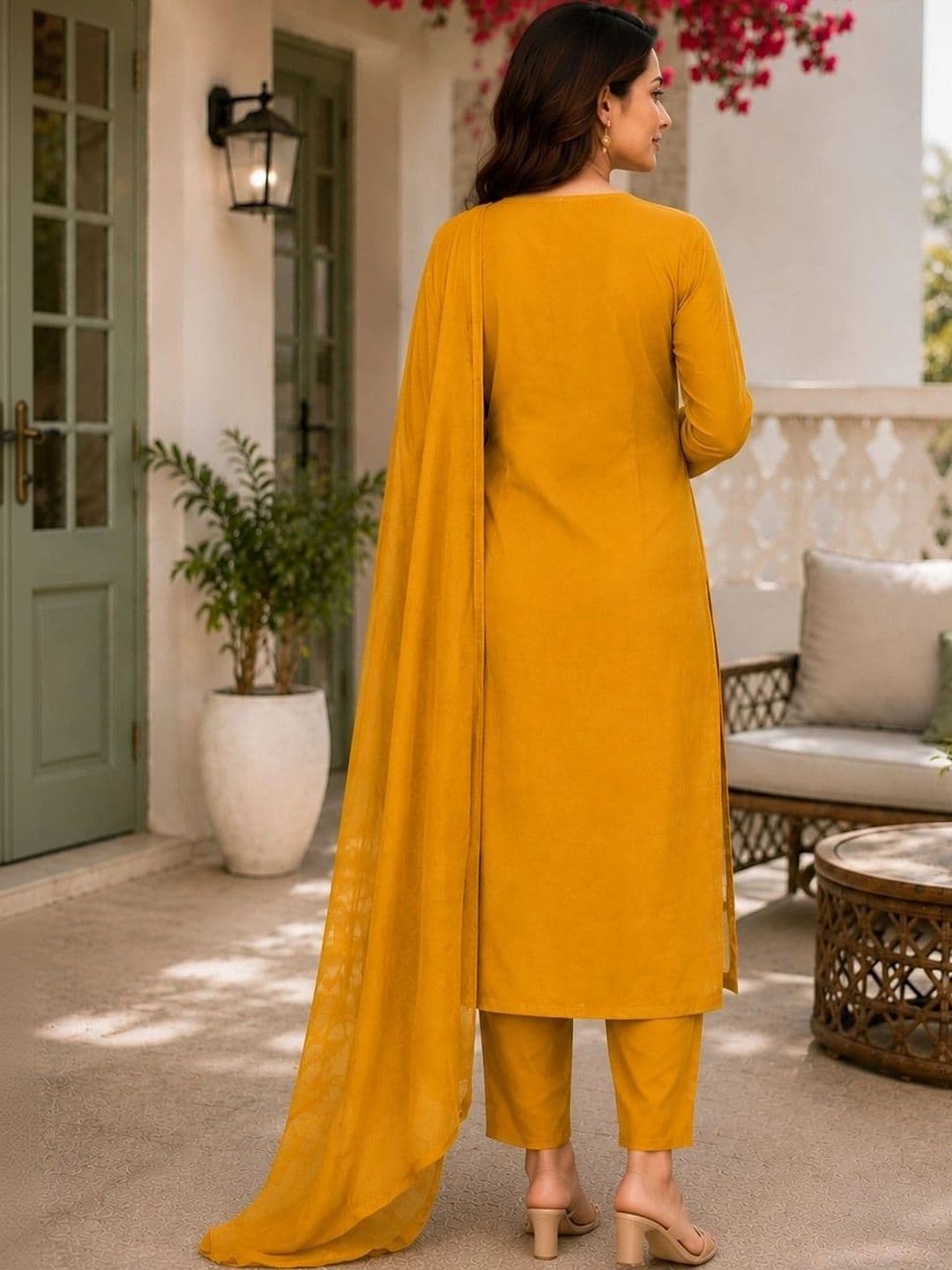 SZN Women Ethnic Motifs Embroidered Regular Thread Work Kurta with Trousers & With Dupatta thumbnail 2