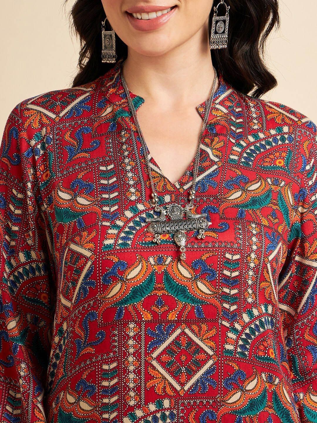 Azira Ethnic Motifs Printed Flared Sleeves A-Line Kurta thumbnail 2