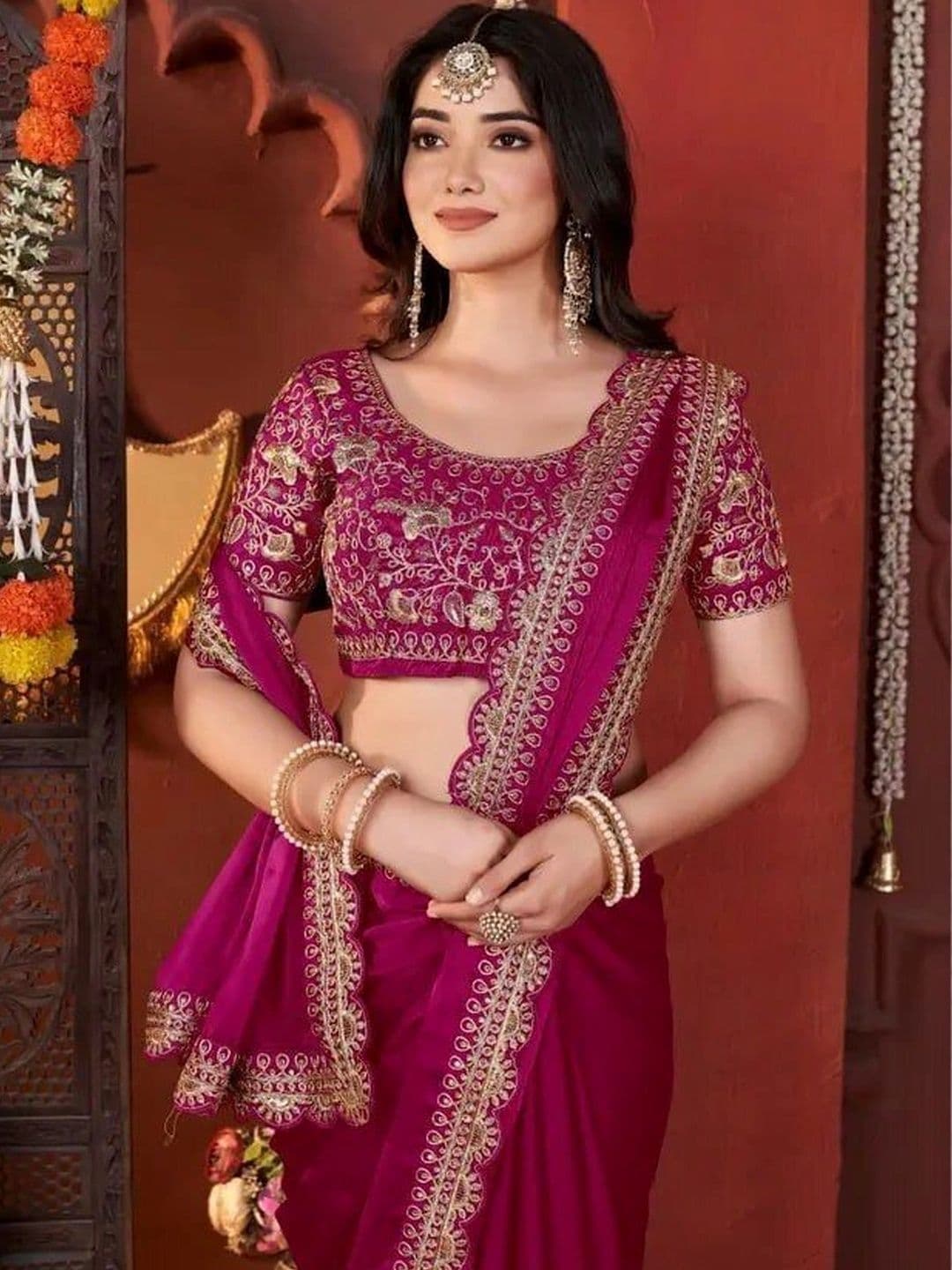 KALINI Embroidered Silk Blend Heavy Work Saree thumbnail 3