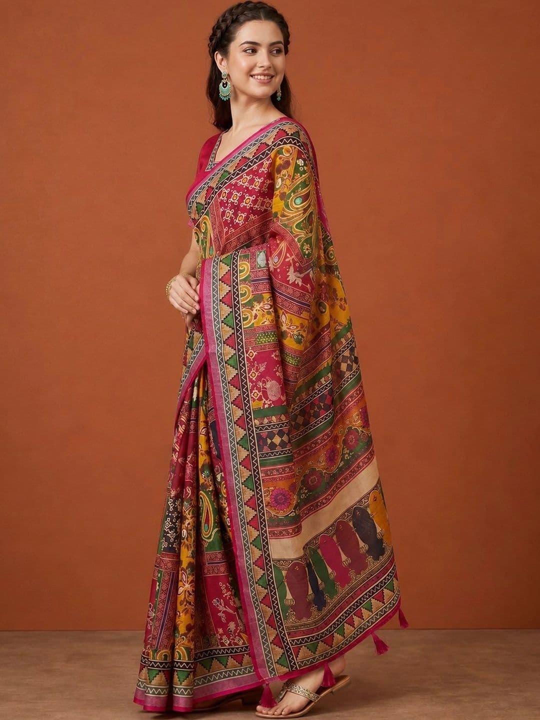 Suha Kalamkari Silk Blend Saree thumbnail 5