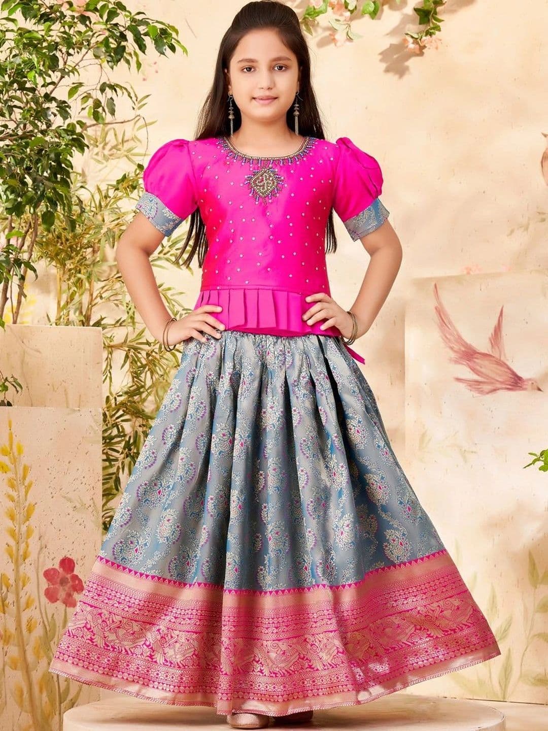 BAESD Girls Embellished Beads and Stones Ready to Wear Lehenga & - view 1