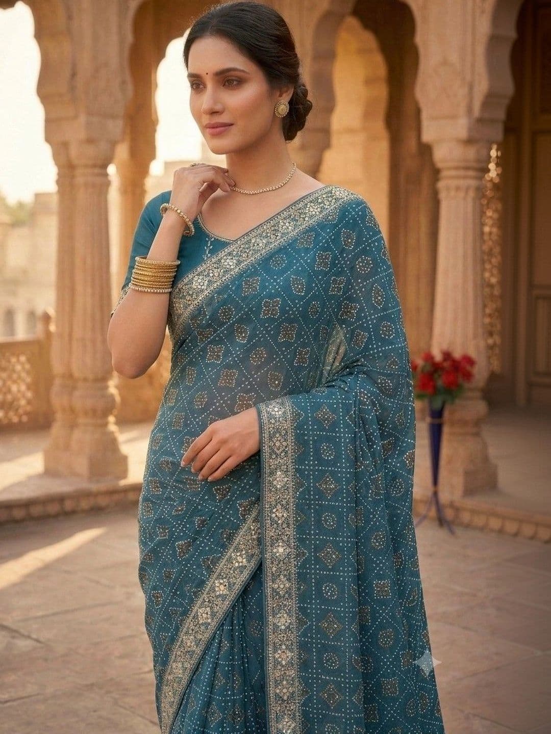 SmileyFashion Bandhani Embroidered Art Silk Designer Bandhani Saree thumbnail 3