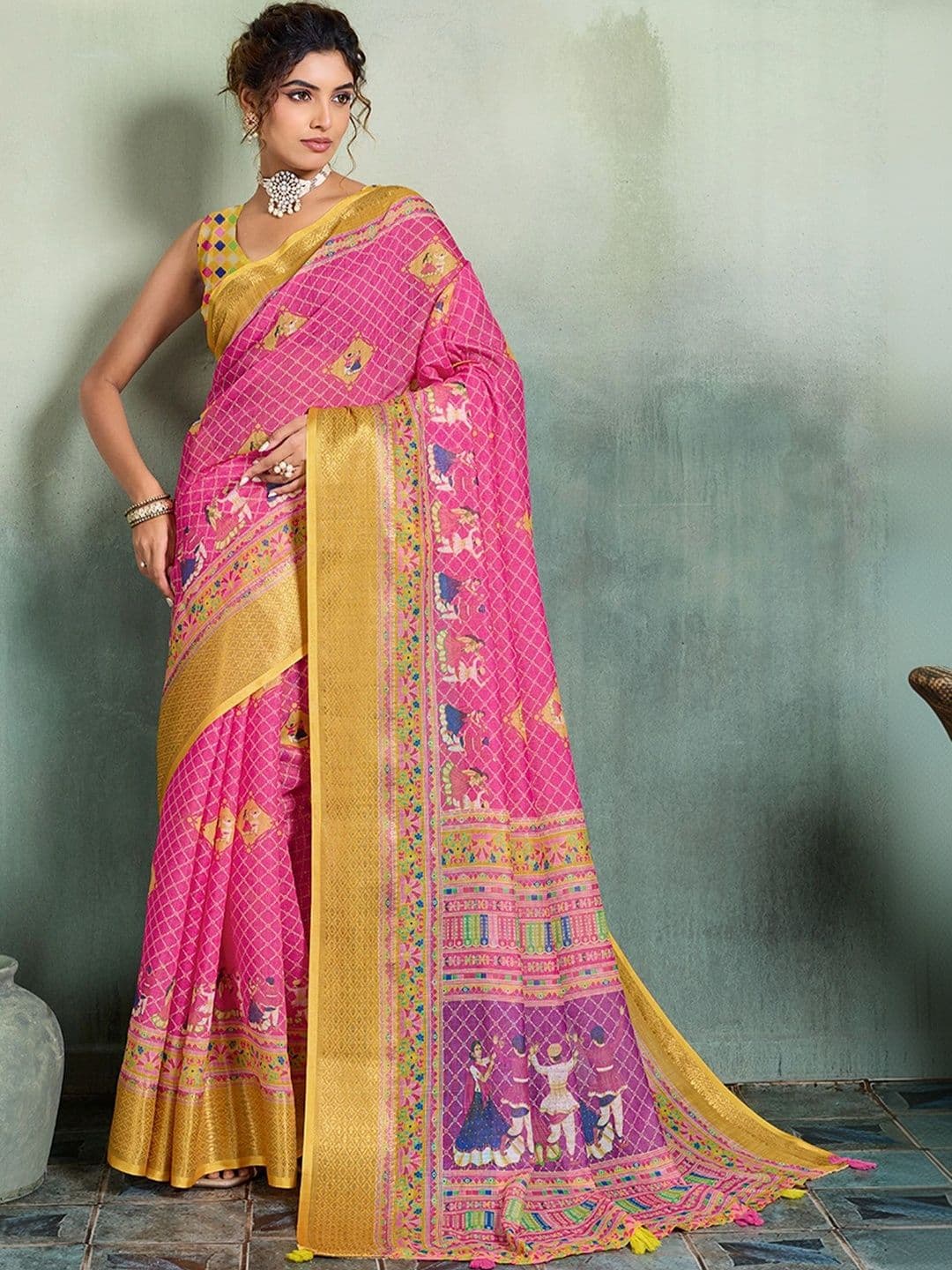 Nayanthara Trends Woven Design Zari Linen Blend Designer Saree - view 1