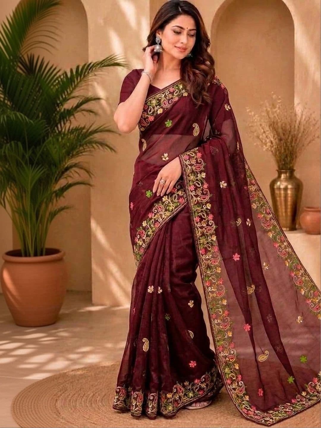 akhodalkrp Floral Embroidered Net Saree - view 1