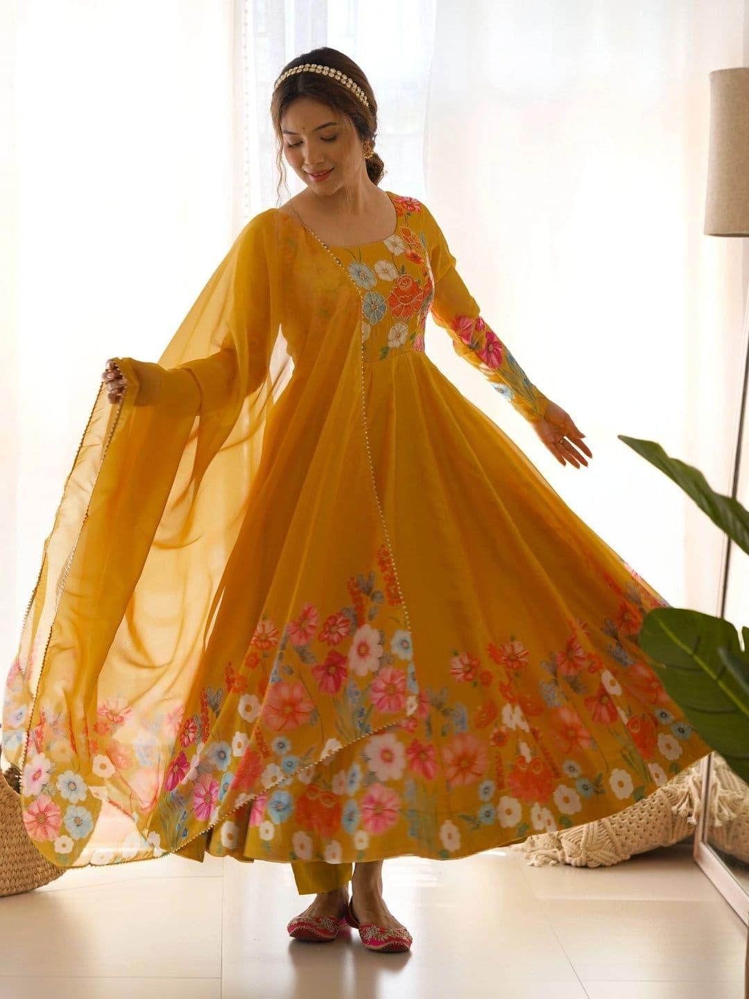 SAJAVAT ETHENIC WEAR Women Floral Printed Empire Kurta with Trousers & With Dupatta - view 1
