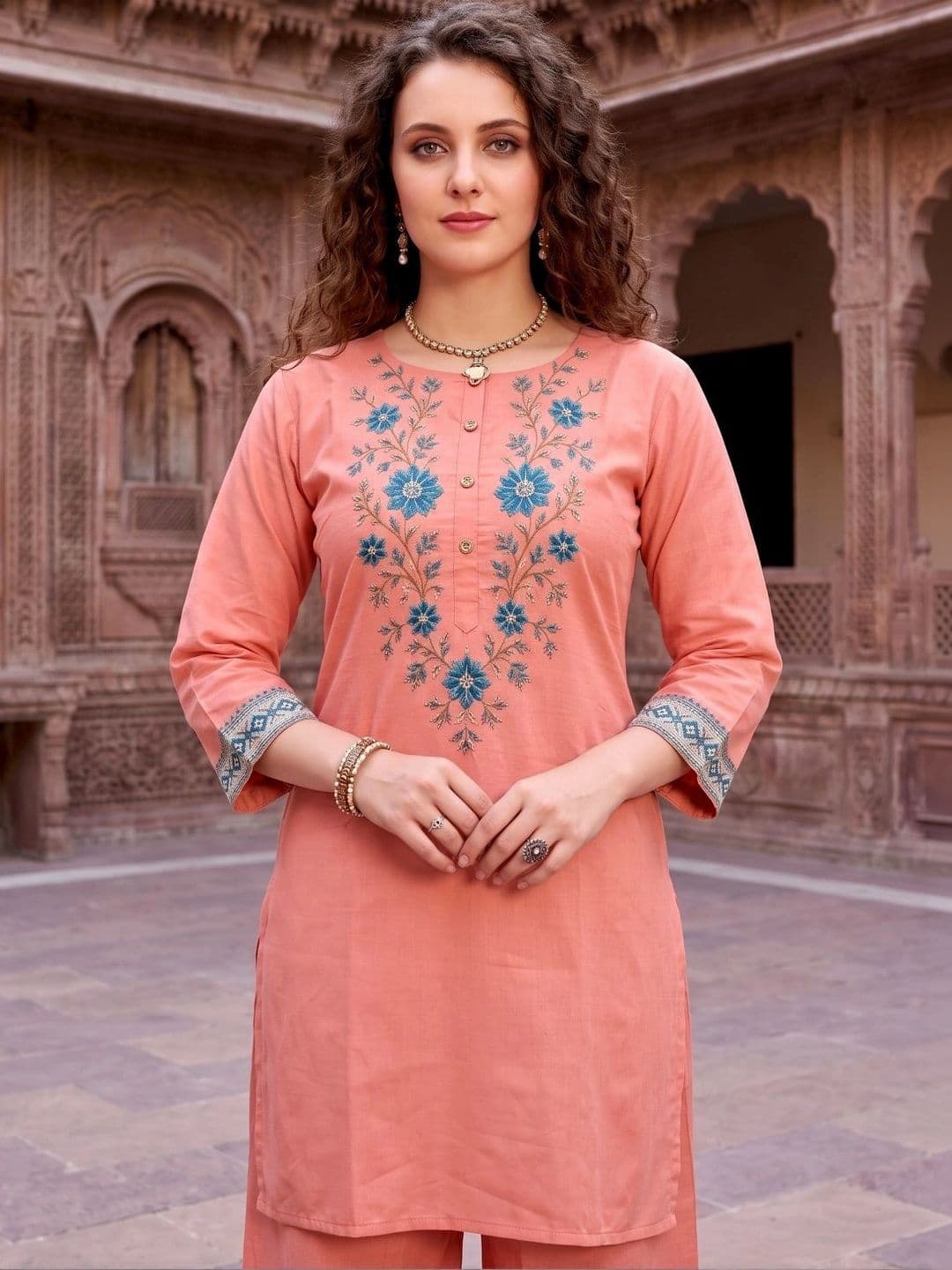 Laasika Women Floral Embroidered Tunic with Palazzos thumbnail 2
