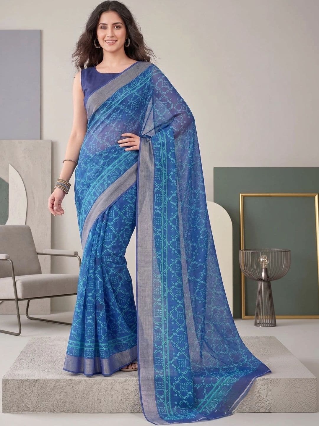 BORAD FASHION Bandhani Designer Chanderi Saree thumbnail 3