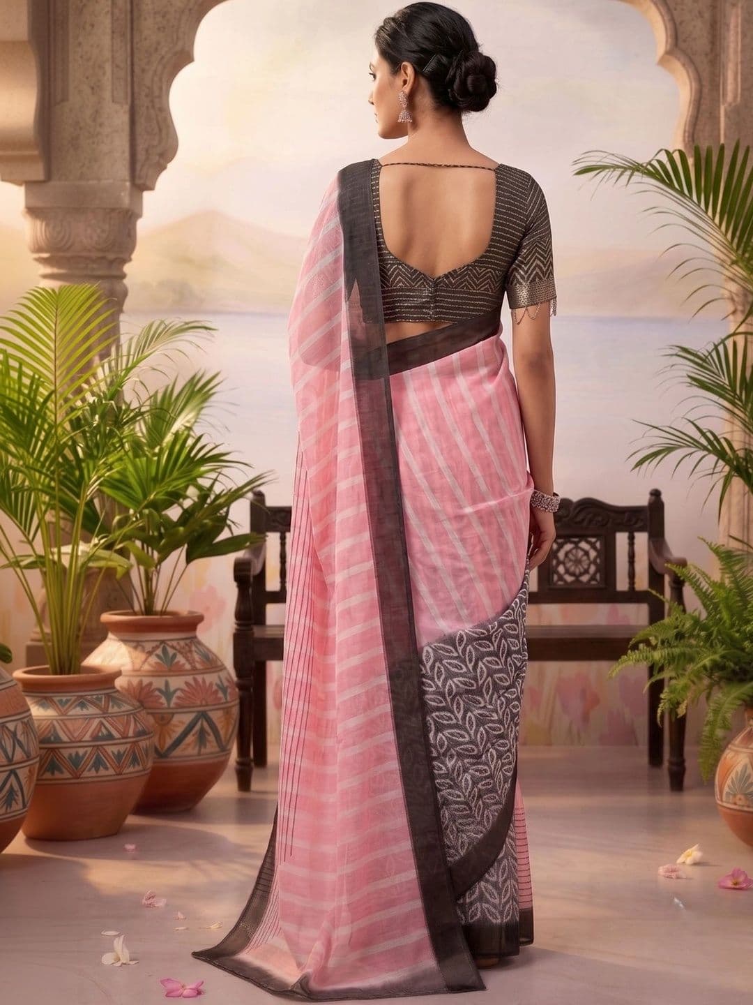 BORAD FASHION Striped Designer Chanderi Saree thumbnail 4