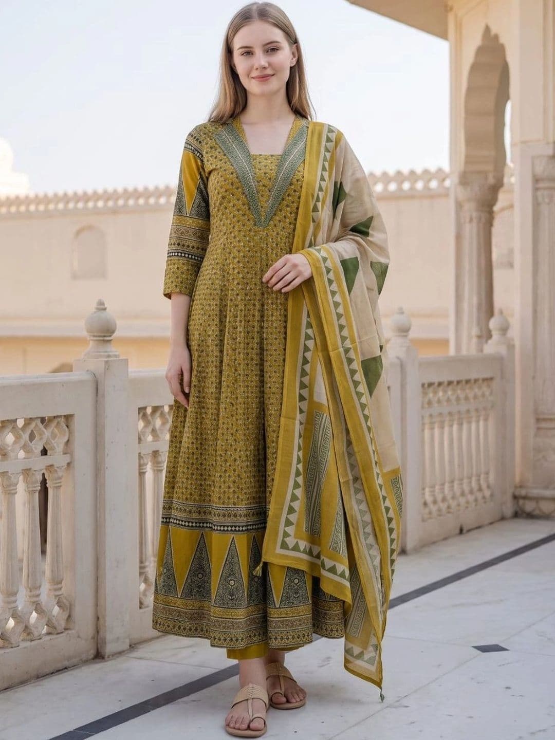 Laasika Women Ethnic Motifs Printed Regular Kurta with Trousers & With Dupatta - view 1