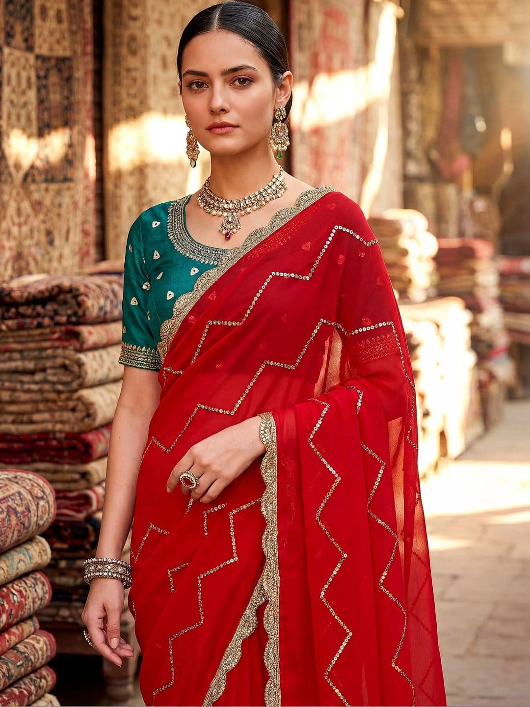 Sangria Embellished Embroidered Pure Georgette Designer Saree - view 1