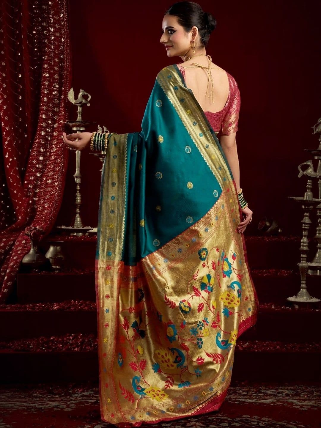 BORAD FASHION Woven Design Zari Silk Blend Designer Paithani Saree thumbnail 4