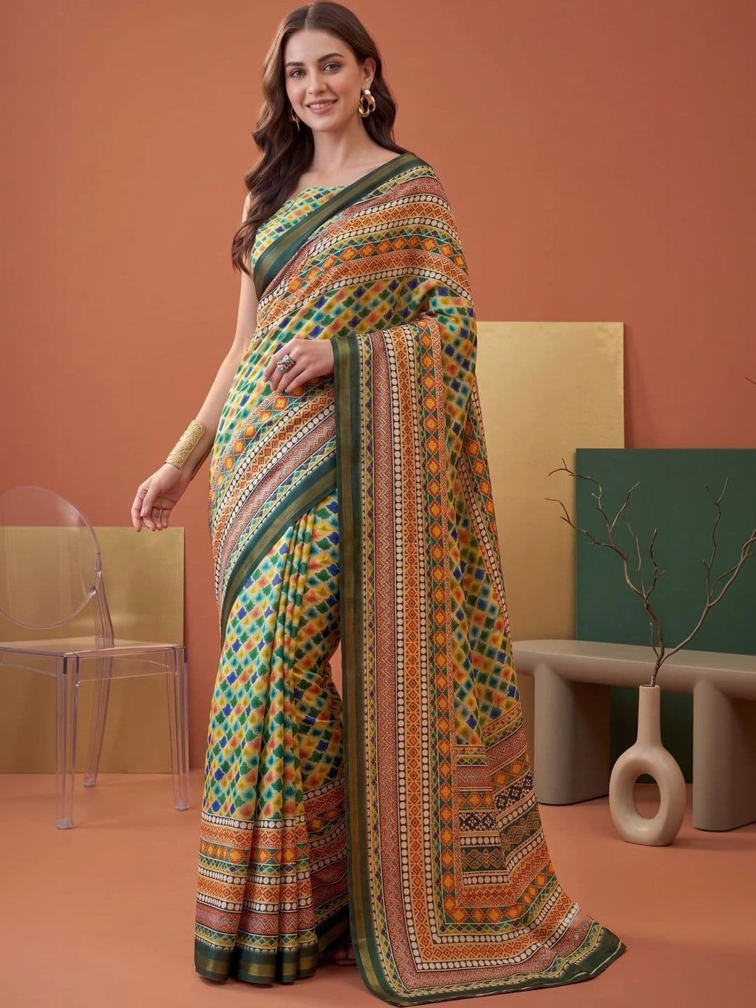 BORAD FASHION Bandhani Designer Chanderi Saree thumbnail 4