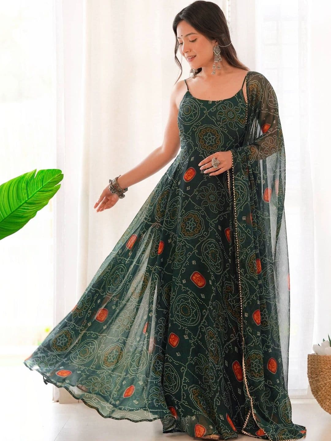 SAJAVAT ETHENIC WEAR Women Ethnic Motifs Printed Regular Silk Chiffon Kurta with Trousers & With Dupatta thumbnail 5