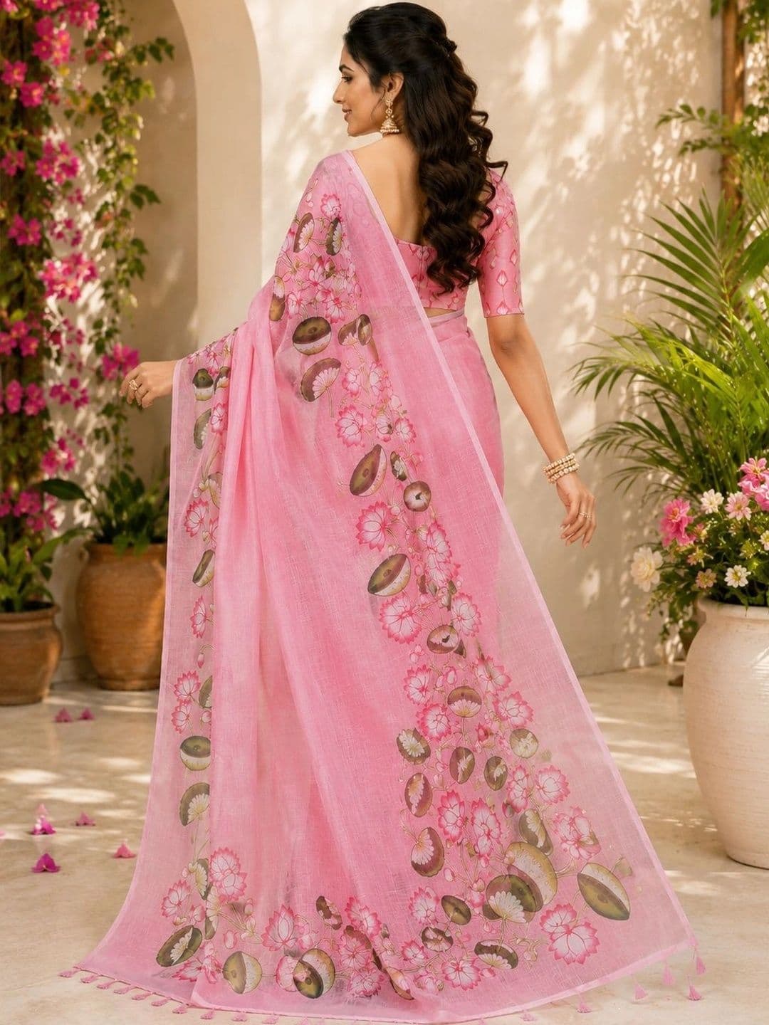BORAD FASHION Floral Designer Chanderi Saree thumbnail 3