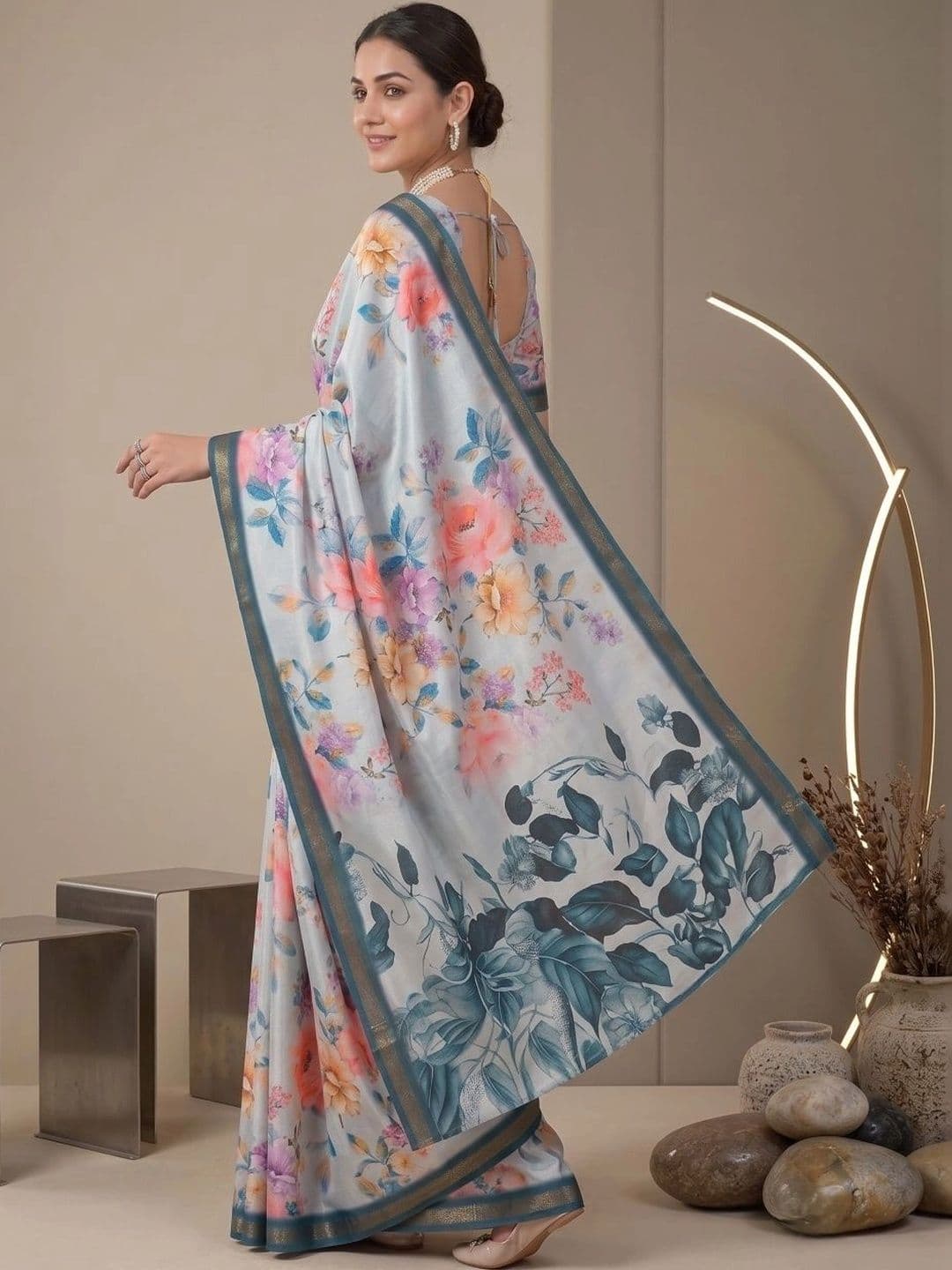 BORAD FASHION Floral Designer Chanderi Saree thumbnail 3