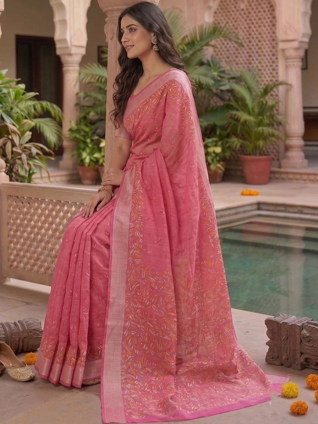 BORAD FASHION Floral Designer Chanderi Saree thumbnail 3