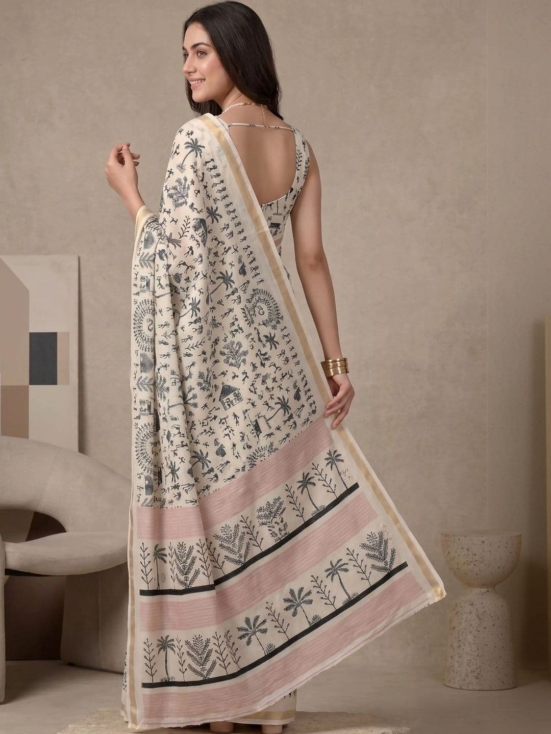 BORAD FASHION Warli Designer Chanderi Saree thumbnail 3