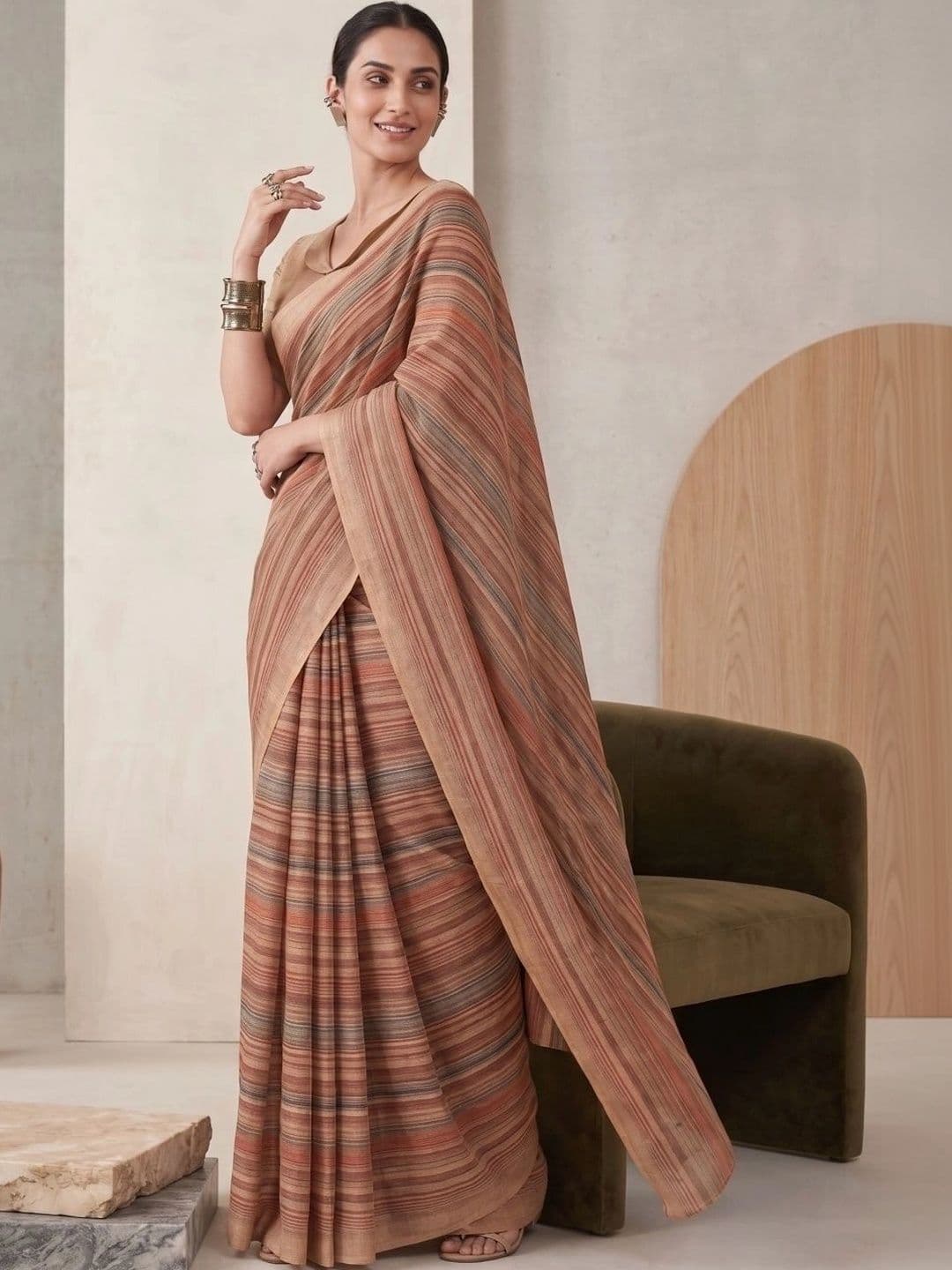 BORAD FASHION Striped Designer Chanderi Saree thumbnail 4