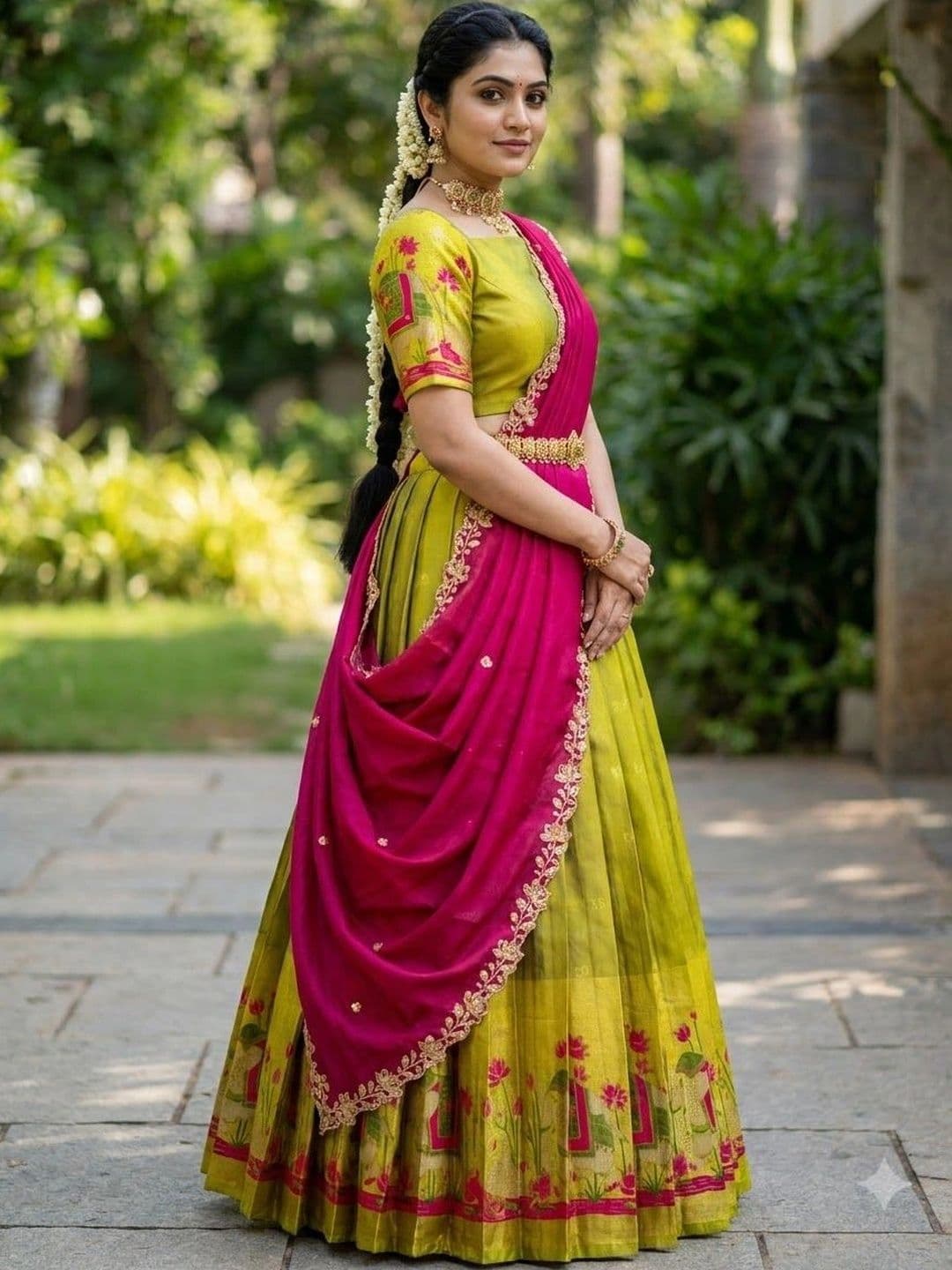 Fabcartz Embroidered Thread Work Semi-Stitched Lehenga & Unstitched Blouse With Dupatta thumbnail 5