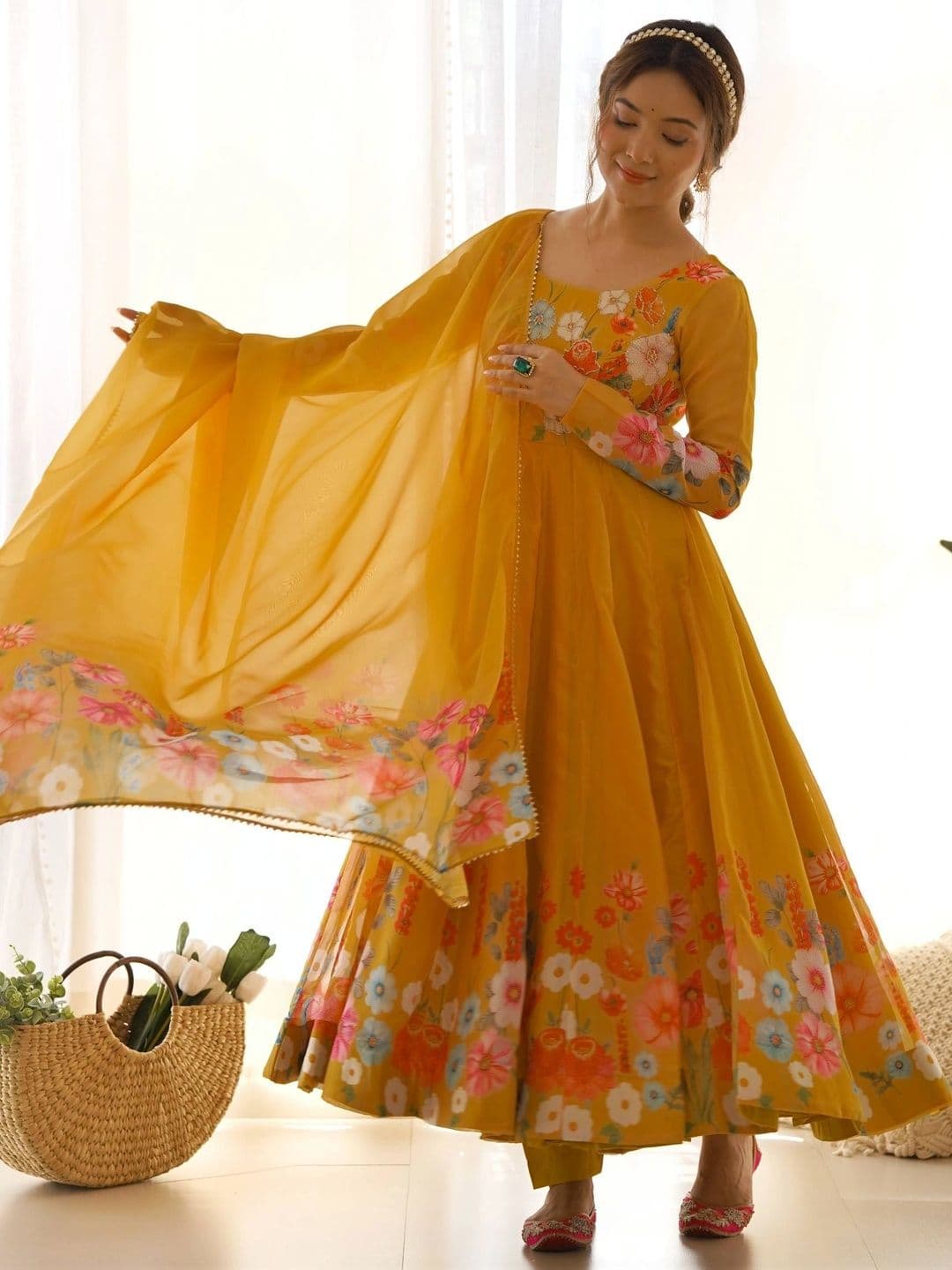 SAJAVAT ETHENIC WEAR Women Floral Printed Empire Kurta with Trousers & With Dupatta thumbnail 7