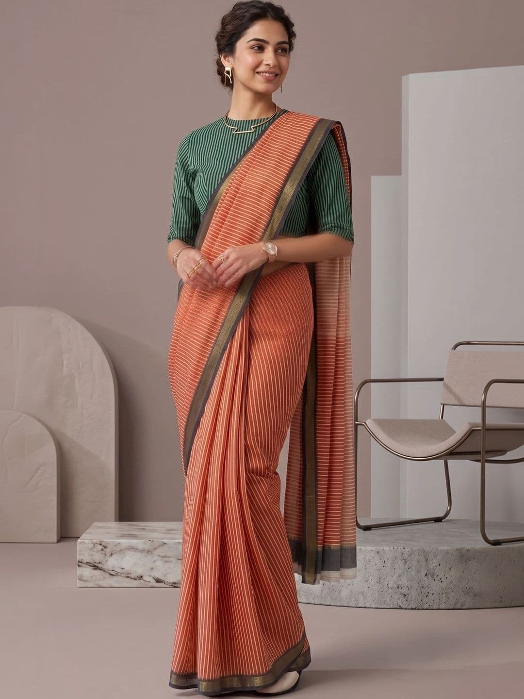 BORAD FASHION Striped Designer Chanderi Saree thumbnail 4