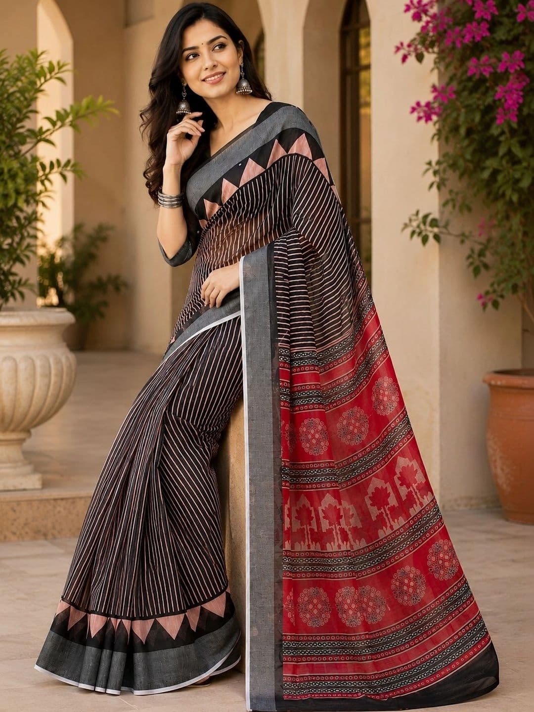 BORAD FASHION Striped Designer Chanderi Saree thumbnail 2