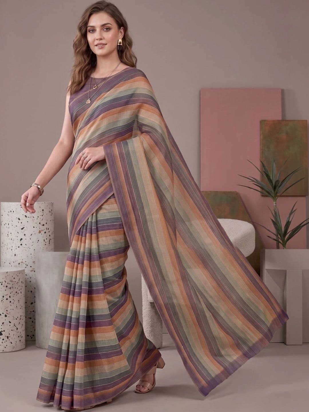 BORAD FASHION Striped Designer Chanderi Saree thumbnail 4
