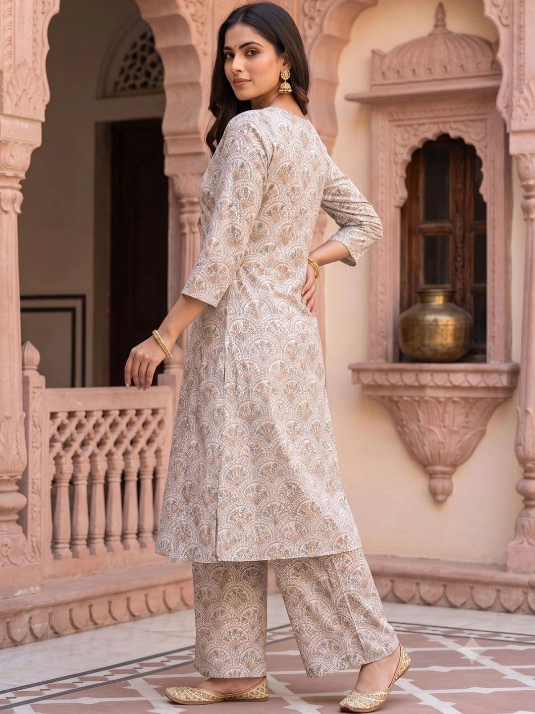 KALINI Women Ethnic Motifs Printed Regular Pure Cotton Kurta with Palazzos thumbnail 3