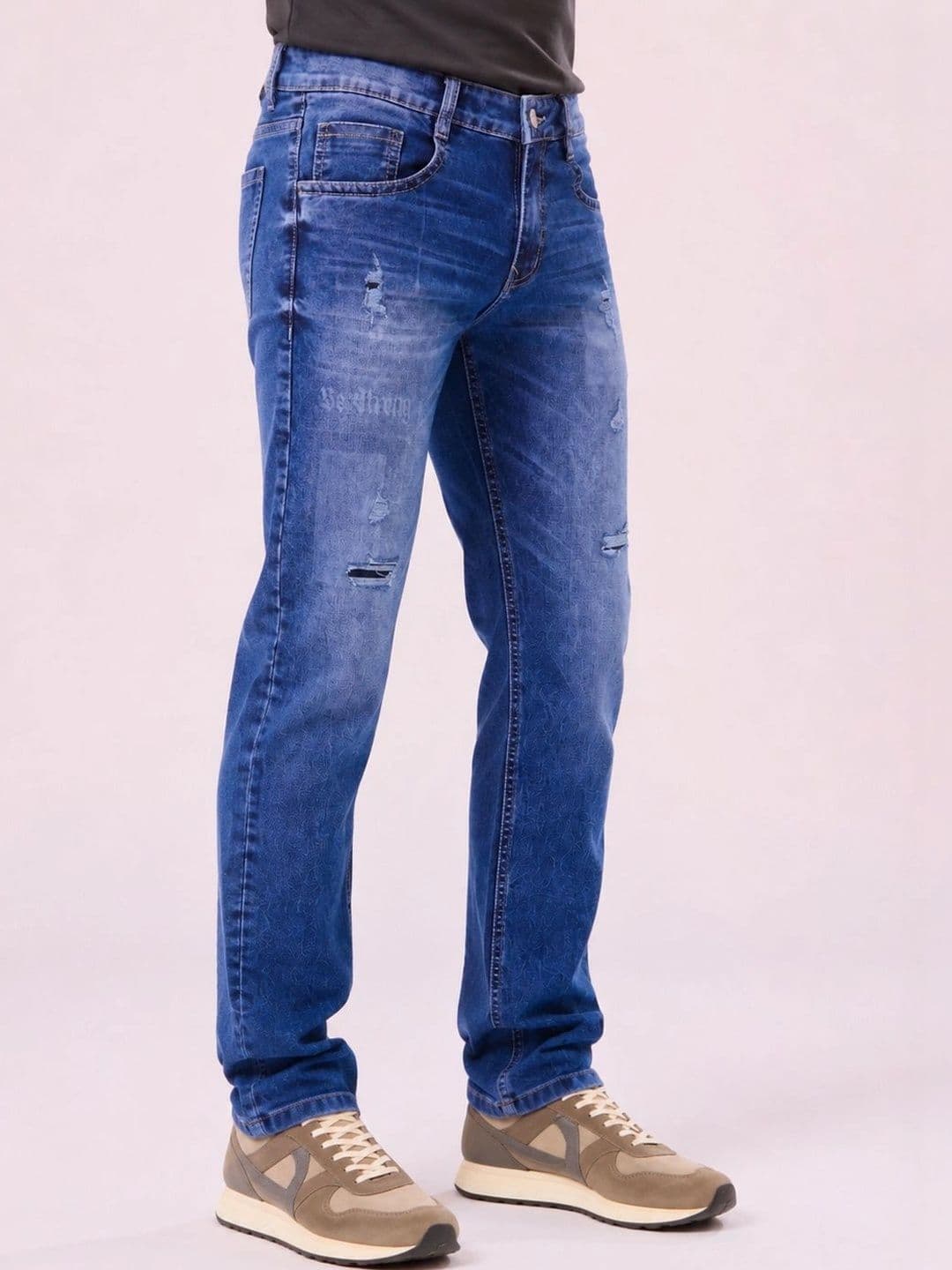GEX Men Jean Relaxed Fit Mid-Rise Low Distress Printed Stretchable Jeans thumbnail 5