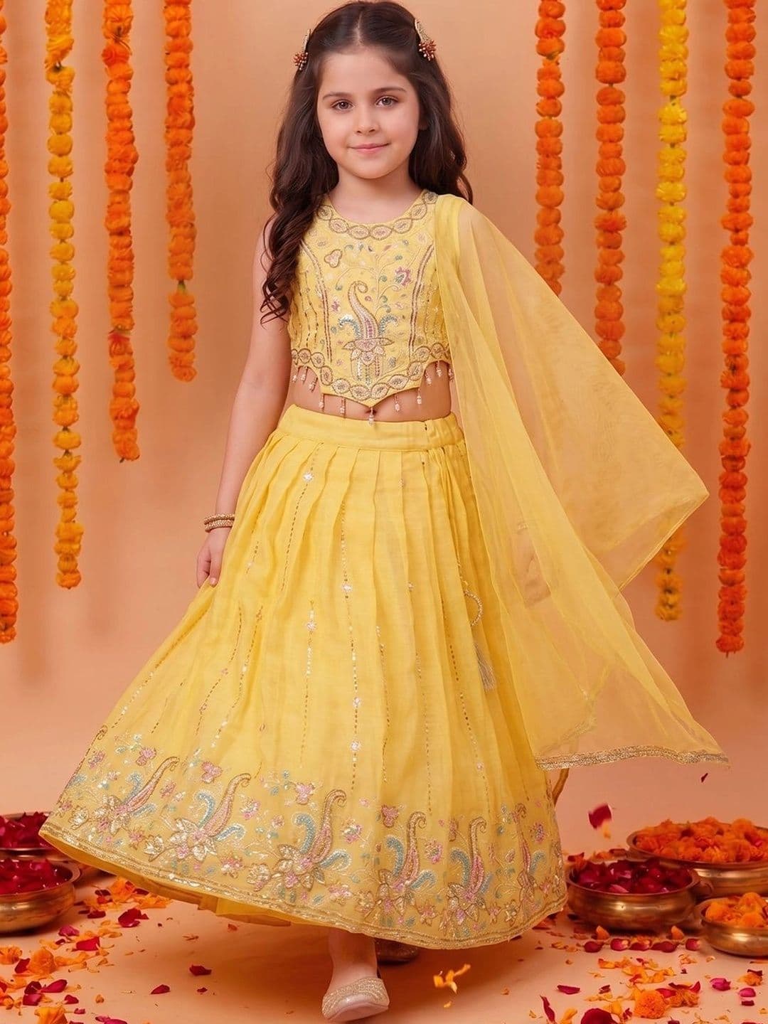 FASHION DREAM Girls Embellished Sequinned Ready to Wear Lehenga & Blouse With Dupatta thumbnail 2
