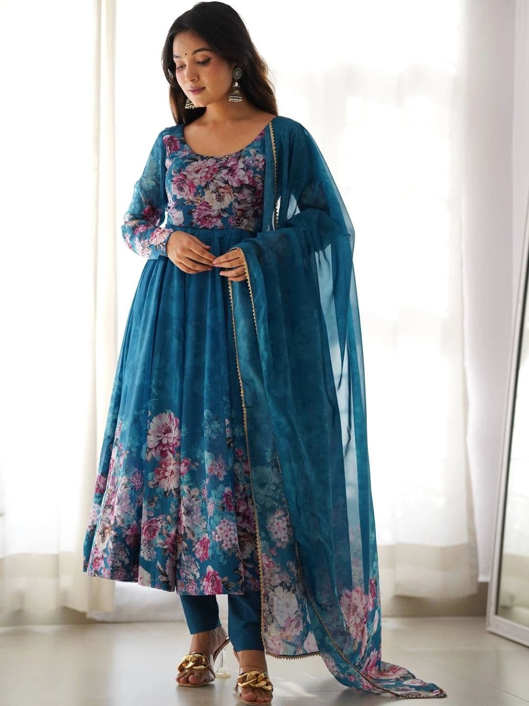 SAJAVAT ETHENIC WEAR Women Floral Printed Regular Kurta with Trousers & With Dupatta - view 1