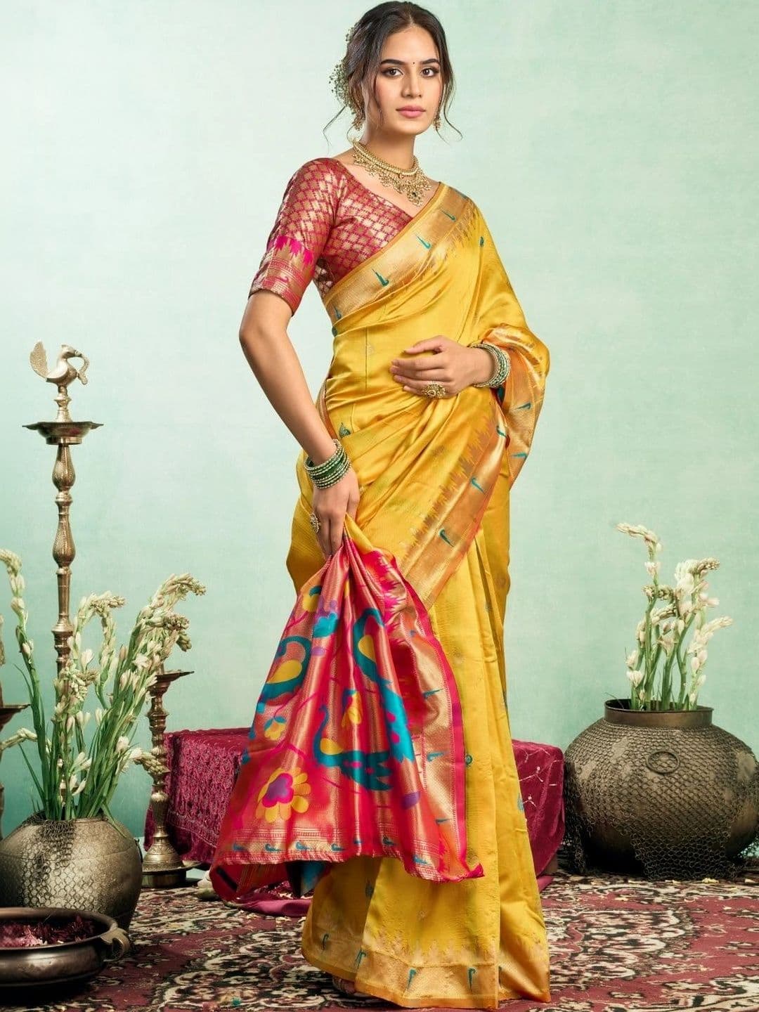 BORAD FASHION Woven Design Zari Silk Blend Designer Paithani Saree thumbnail 4