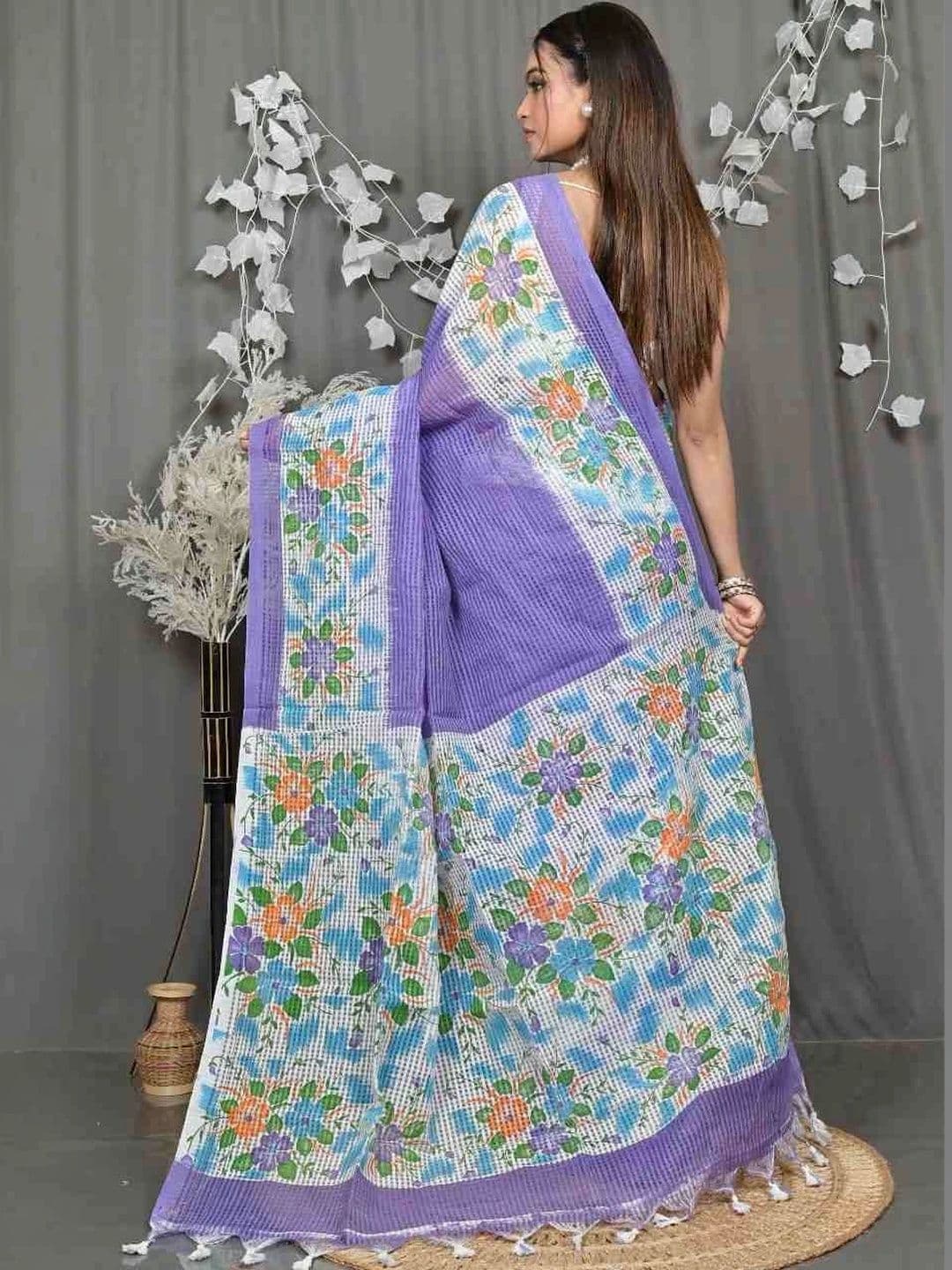 RoyBoni Women Floral Pure Cotton Taant Saree thumbnail 4