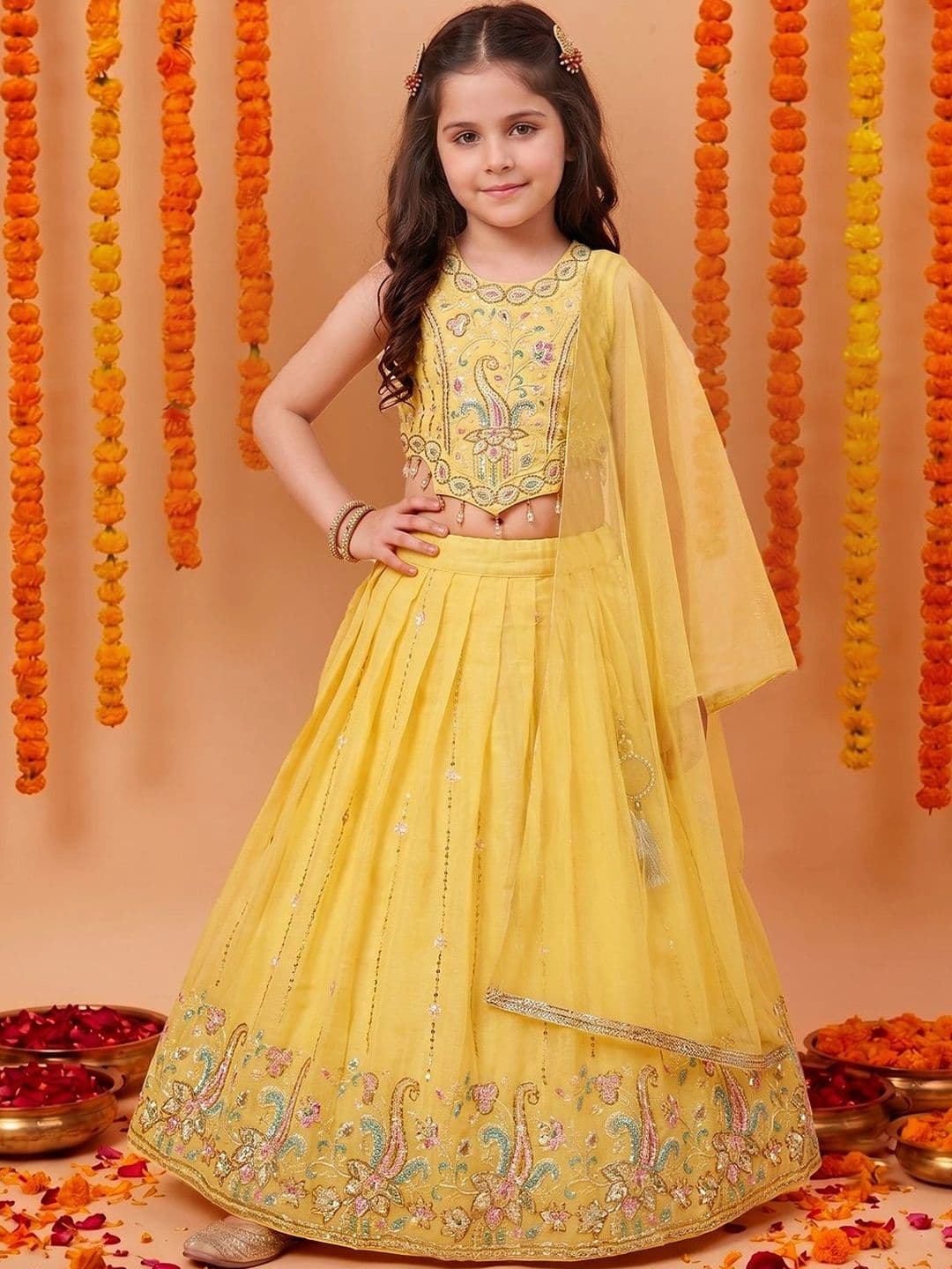 FASHION DREAM Girls Embellished Sequinned Ready to Wear Lehenga & Blouse With Dupatta - view 1