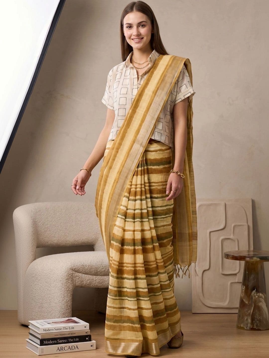 BORAD FASHION Striped Designer Chanderi Saree - view 1
