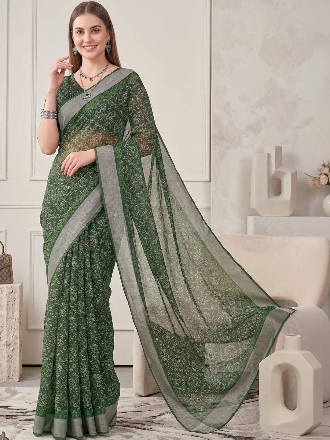 BORAD FASHION Bandhani Designer Chanderi Saree - view 1