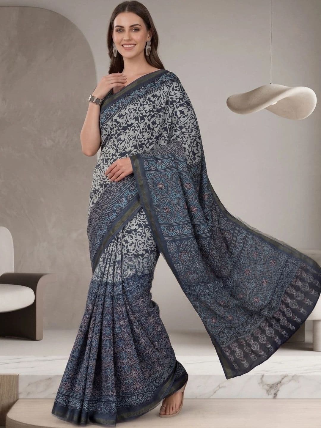 BORAD FASHION Women Designer Chanderi Saree - view 1