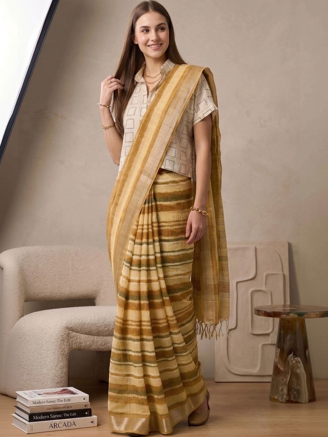BORAD FASHION Striped Designer Chanderi Saree thumbnail 3
