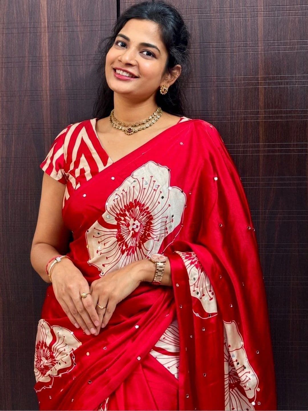 NKV Floral Mirror Work Silk Blend Heavy Work Mysore Silk Saree thumbnail 4