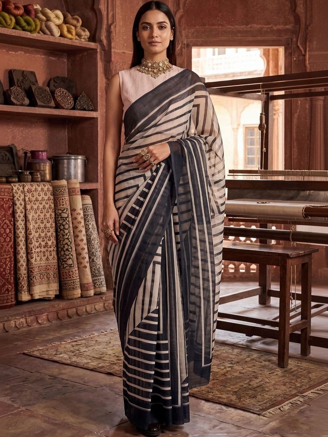 BORAD FASHION Designer Chanderi Saree - view 1