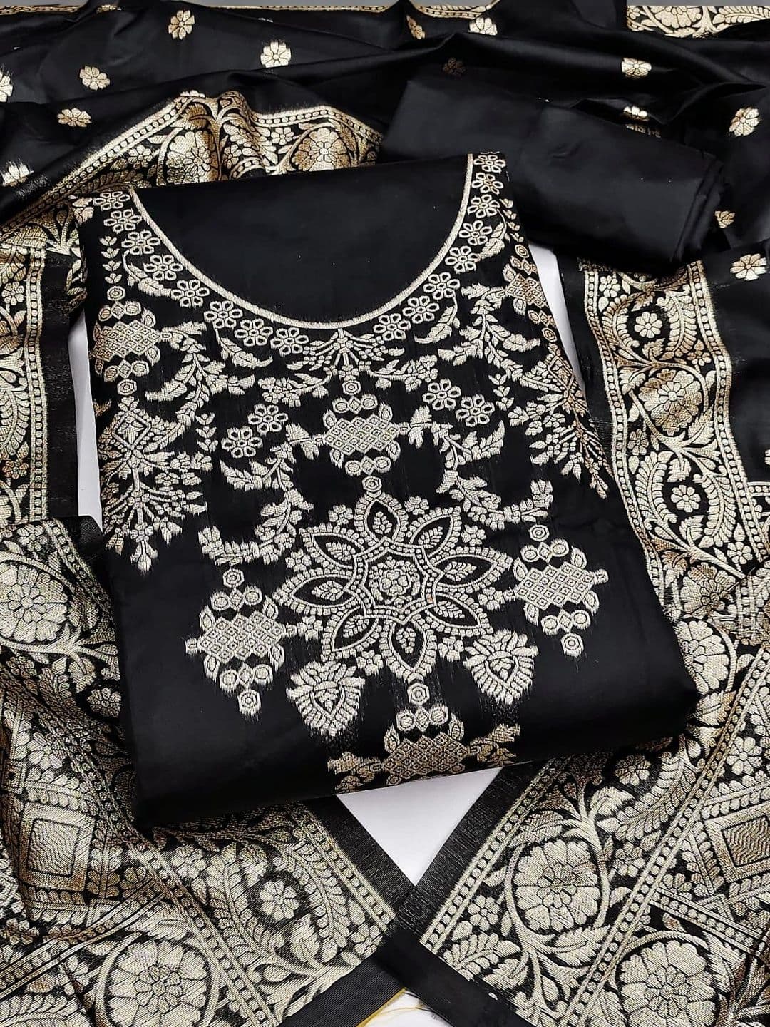 Milvia Art Silk Unstitched Dress Material - view 1