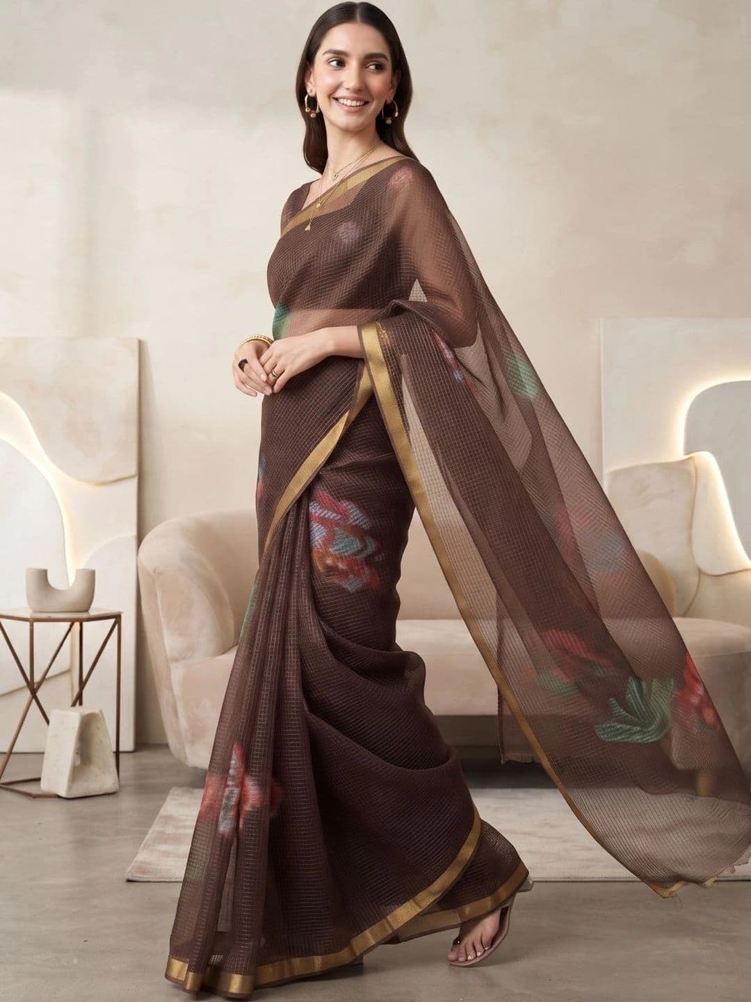 BORAD FASHION Floral Designer Chanderi Saree thumbnail 2