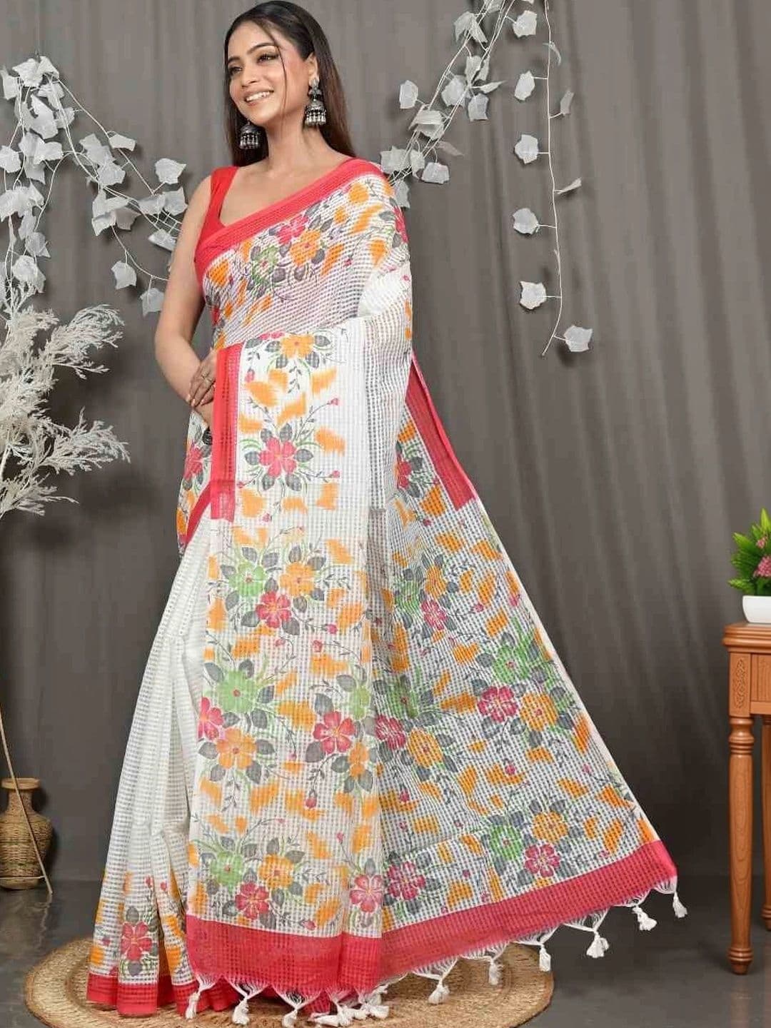 RoyBoni Floral Pure Cotton Taant Saree thumbnail 2